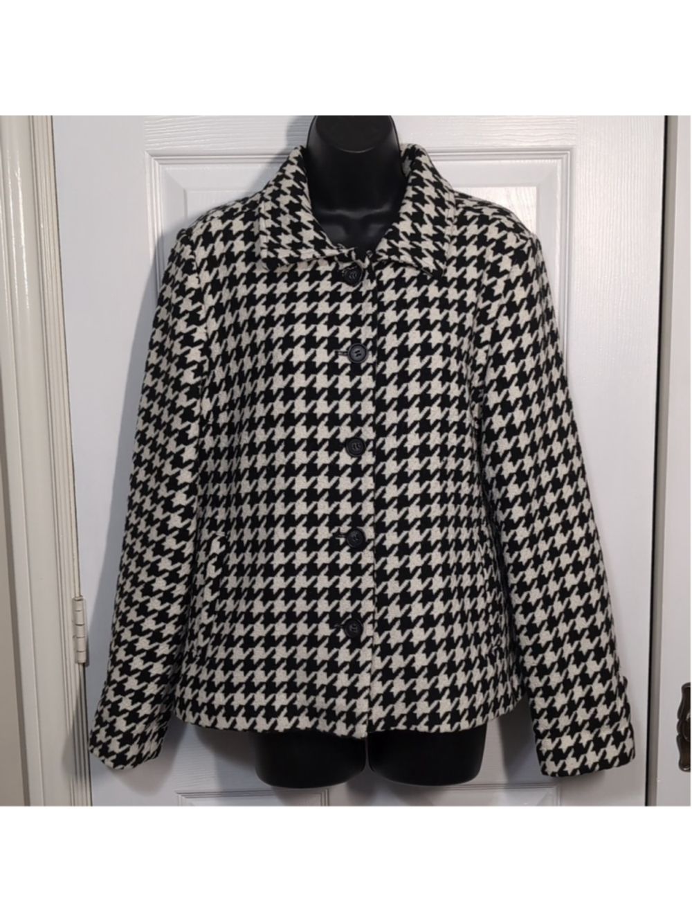 Charlie B Wool Blend Houndstooth Blazer Jacket Size Medium